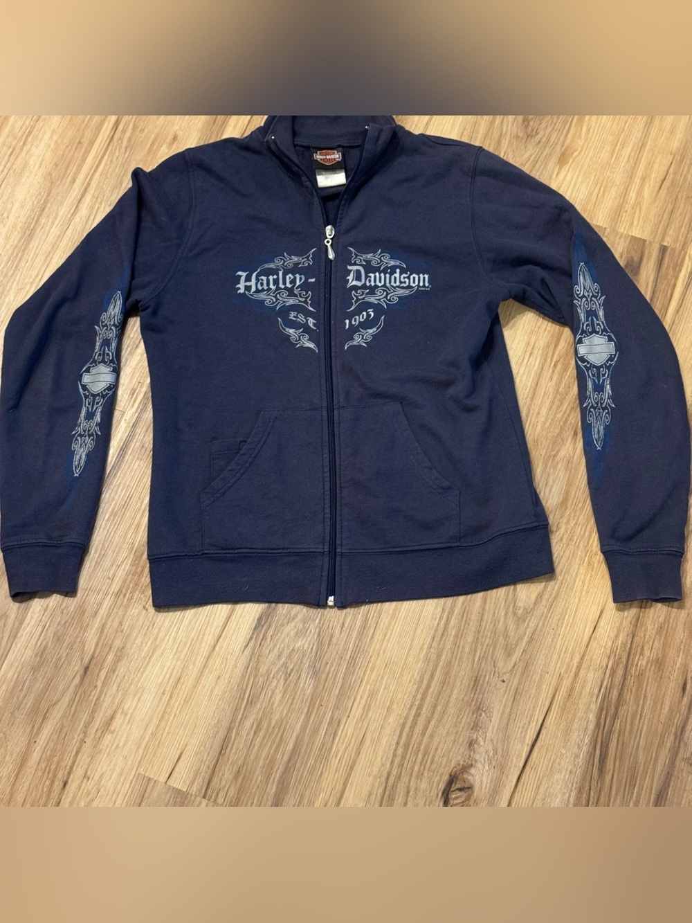 Vintage Harley Davidson Jacket Small Women's Zip Y2K Sleeve Hit Flame USA Made!!